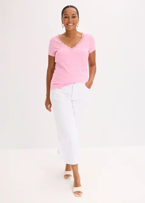 Geribd shirt met kanten detail (set van 2), bonprix