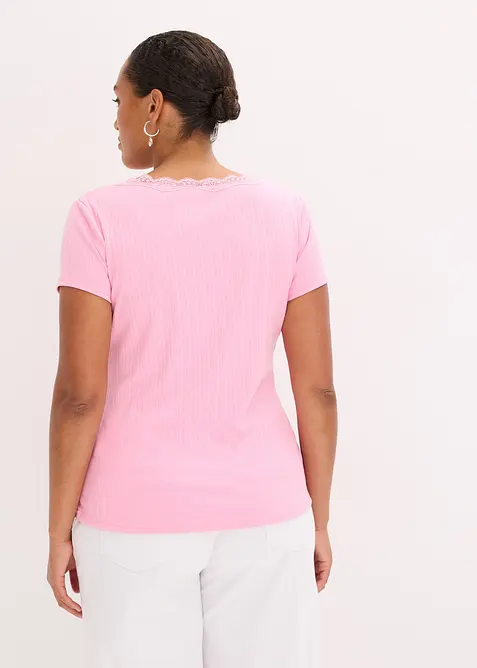 Geribd shirt met kanten detail (set van 2), bonprix