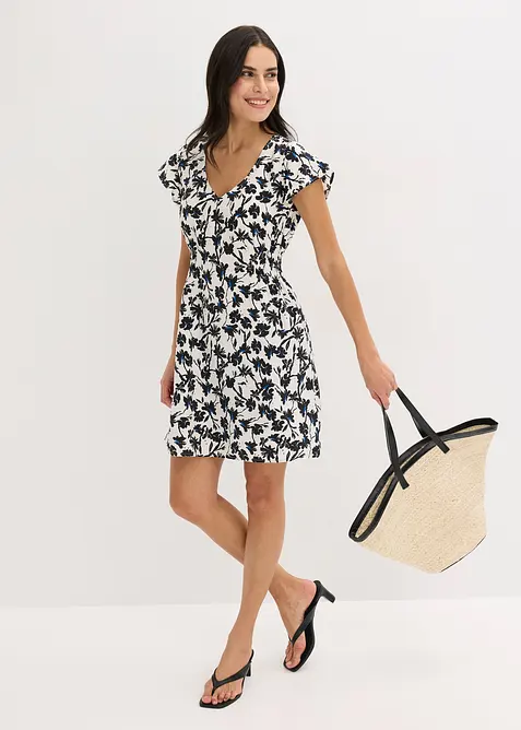 Jurk van gestructureerd materiaal met vleugelmouwen, bonprix