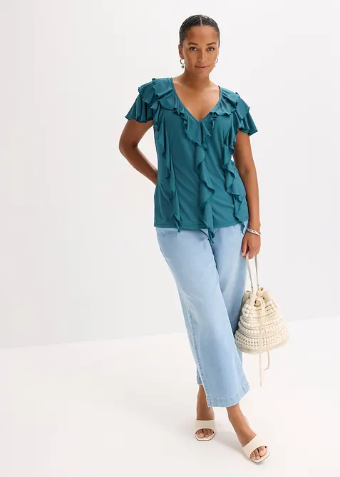 Shirt met volants van een zachte modal-mix, bonprix