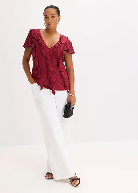 Shirt met volants van een zachte modal-mix, bonprix