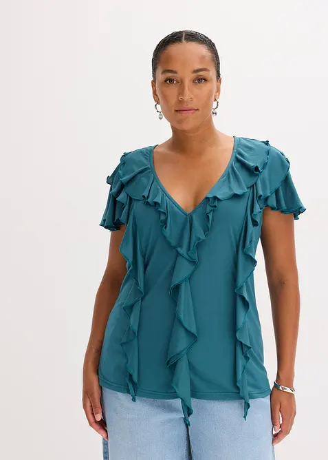 Shirt met volants van een zachte modal-mix, bonprix