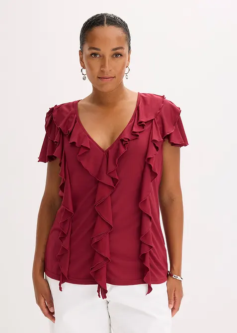 Shirt met volants van een zachte modal-mix, bonprix