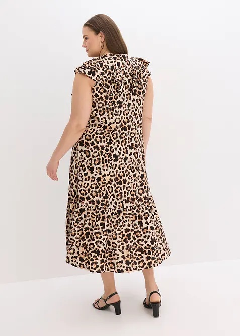 Midi jurk met volants van gestructureerde crêpe, bonprix