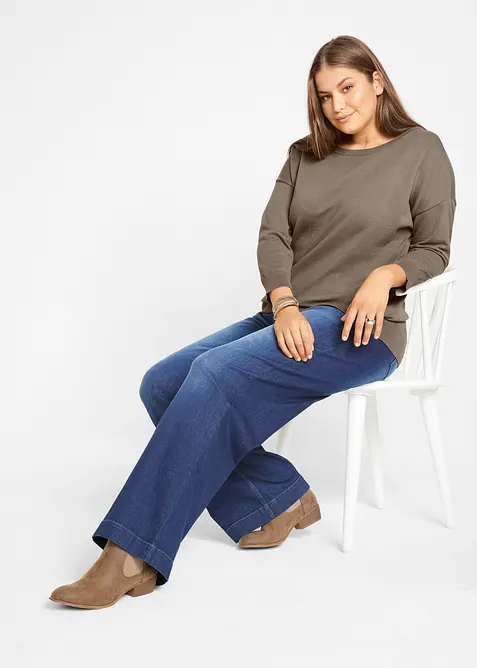 Wide leg mid waist jeans met een comfortabele band, bonprix