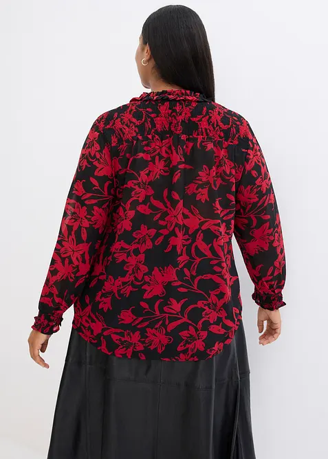 Chiffon blouse met smokwerk, bonprix