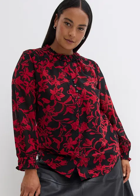 Chiffon blouse met smokwerk, bonprix