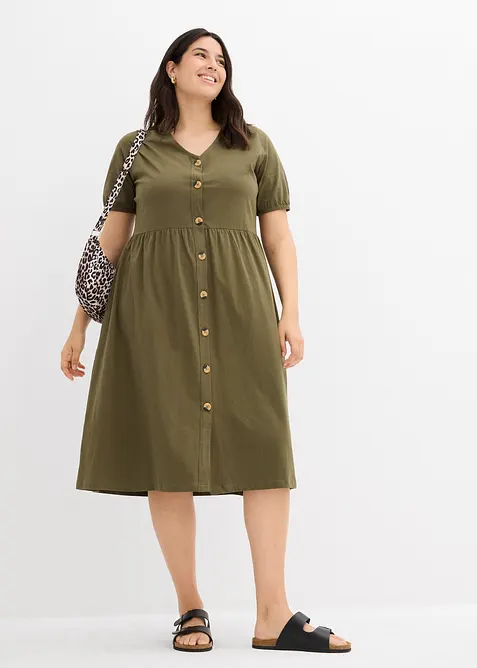 Katoenen midi jurk met knoopsluiting, bonprix