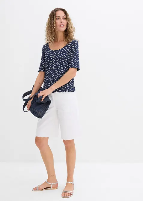 Geribd shirt met bloemenprint, halflange mouw, bonprix