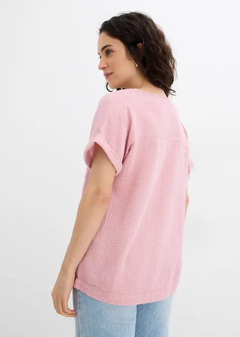 Mousseline blouse met knoopsluiting en zak, bonprix