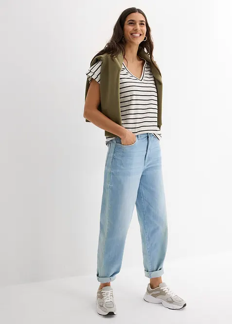 Gestreepte shirt met volantmouwen, bonprix