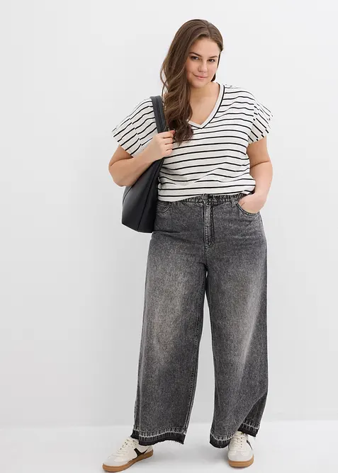 Gestreepte shirt met volantmouwen, bonprix