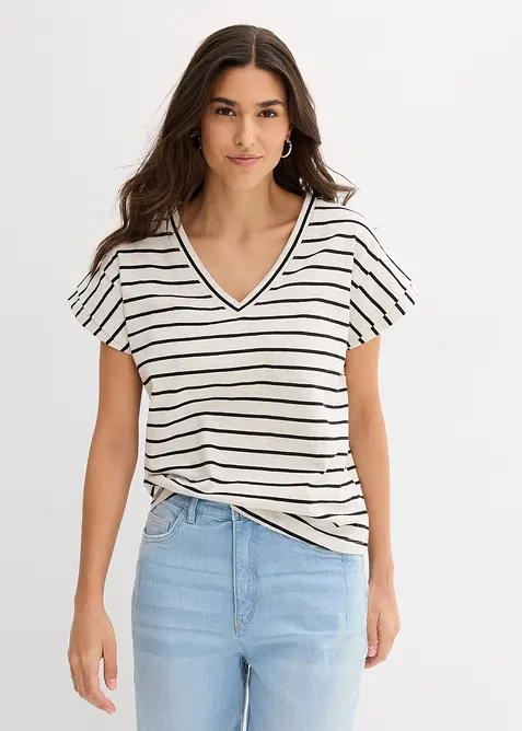 Gestreepte shirt met volantmouwen, bonprix