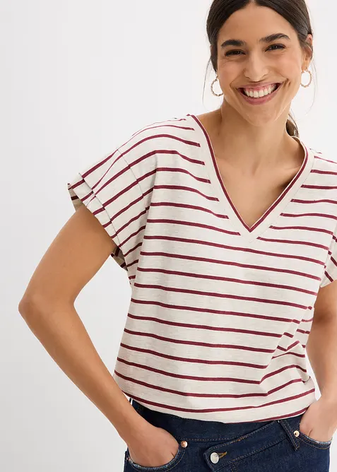 Gestreepte shirt met volantmouwen, bonprix