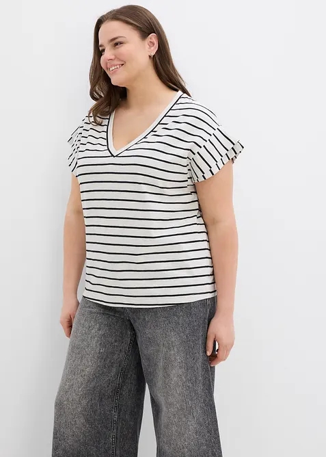 Gestreepte shirt met volantmouwen, bonprix