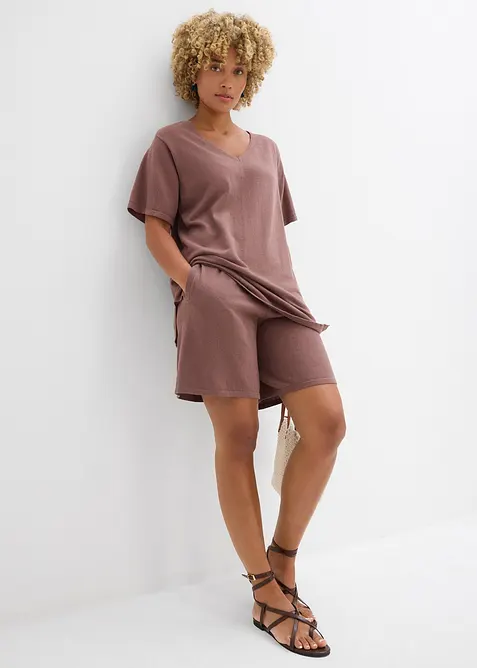 Gebreid shirt met linnen, bonprix