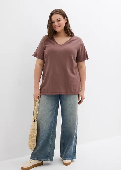 Gebreid shirt met linnen, bonprix