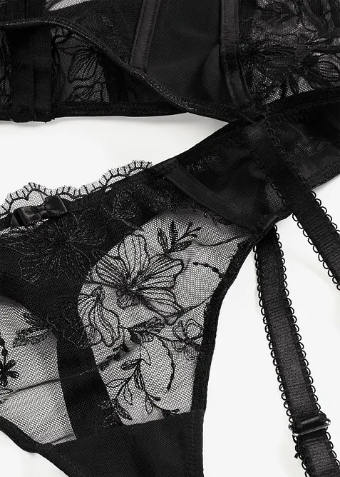Bustier met beugels en string met elegant borduurwerk (2-dlg set), bonprix