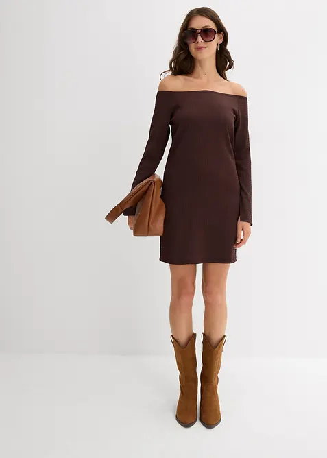 Carmen jurk van gestructureerde crêpe, bonprix