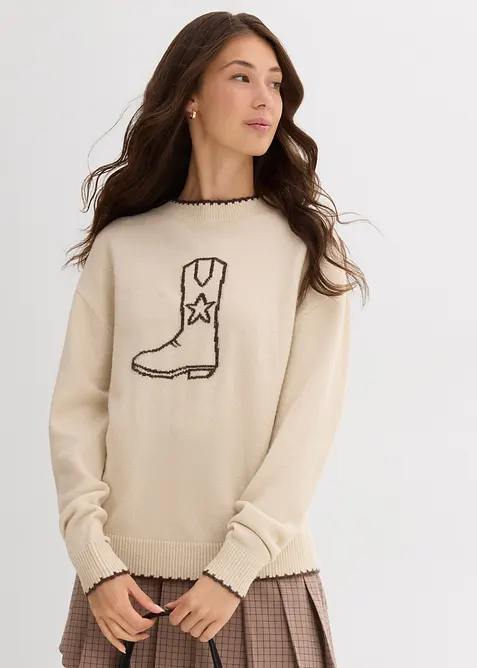 Fijn gebreide trui met oversized schouders, bonprix