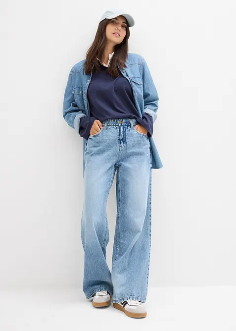 Wide leg jeans, mid waist, low stretch, bonprix