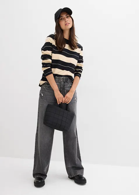 Wide leg jeans, mid waist, low stretch, bonprix