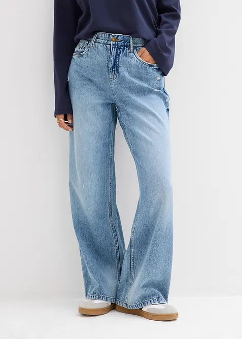 Wide leg jeans, mid waist, low stretch, bonprix