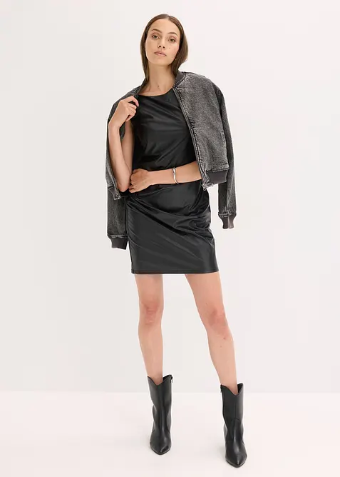 Off shoulder mini jurk van imitatieleer, bonprix