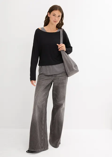 Top en longsleeve  van jersey (2-dlg. set), bonprix