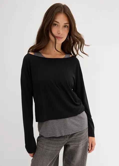 Top en longsleeve  van jersey (2-dlg. set), bonprix
