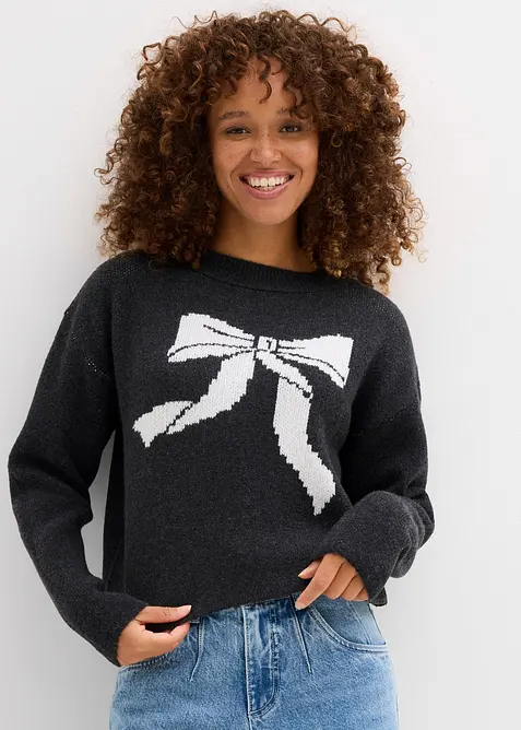 Fijngebreide trui met een strik, bonprix