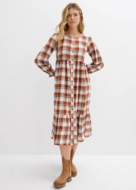 Midi jurk van flanel, bonprix