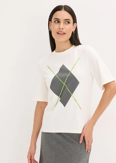 Shirt met halflange mouwen, pailletten en print, bonprix