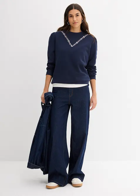 Sweater met borduursel van katoenmix, bonprix