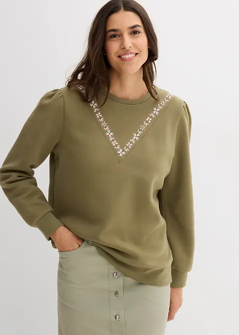 Sweater met borduursel van katoenmix, bonprix