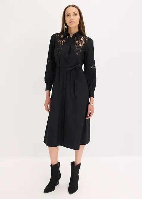 Midi jurk met kanten inzetstuk van katoen, bonprix