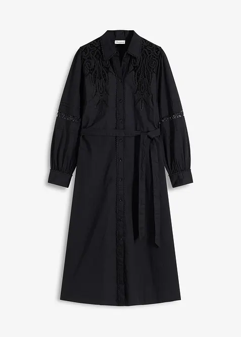 Midi jurk met kanten inzetstuk van katoen, bonprix