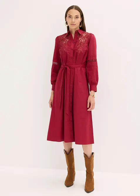 Midi jurk met kanten inzetstuk van katoen, bonprix