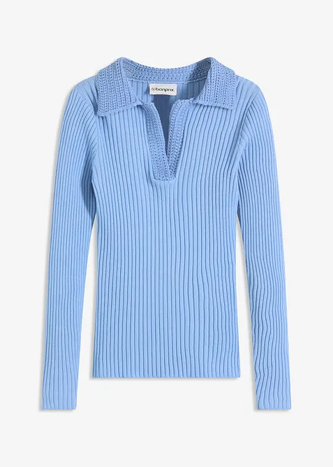 Fijn gebreide trui met decoratieve kraag, bonprix