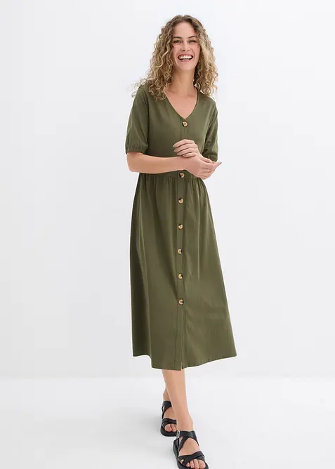 Katoenen midi jurk met knoopsluiting, bonprix