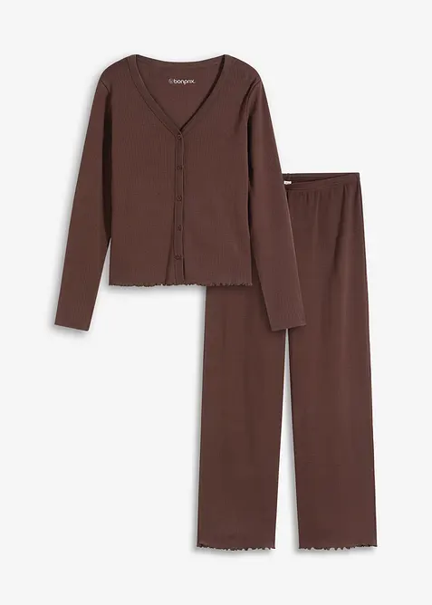 Geribde pyjama met knoopsluiting, bonprix