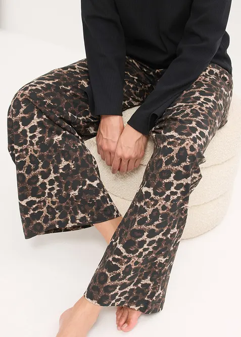 Pyjama met geribd shirt en wijde broek, bonprix