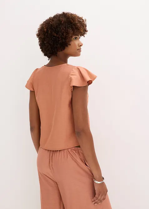 Blouse met volantmouwen in een glanzende look, bonprix