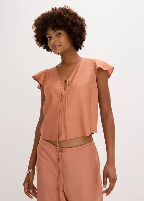 Blouse met volantmouwen in een glanzende look, bonprix