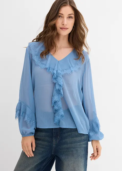 Chiffon blouse met volants, bonprix