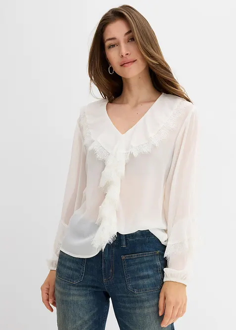 Chiffon blouse met volants, bonprix