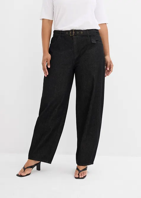 Barrel jeans mid waist met riem, bonprix