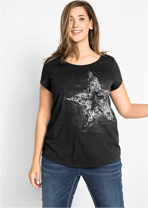 Katoenen shirt van slub garen, korte mouw, bonprix