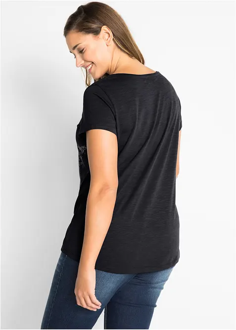 Katoenen shirt van slub garen, korte mouw, bonprix