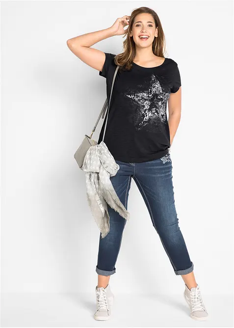 Katoenen shirt van slub garen, korte mouw, bonprix